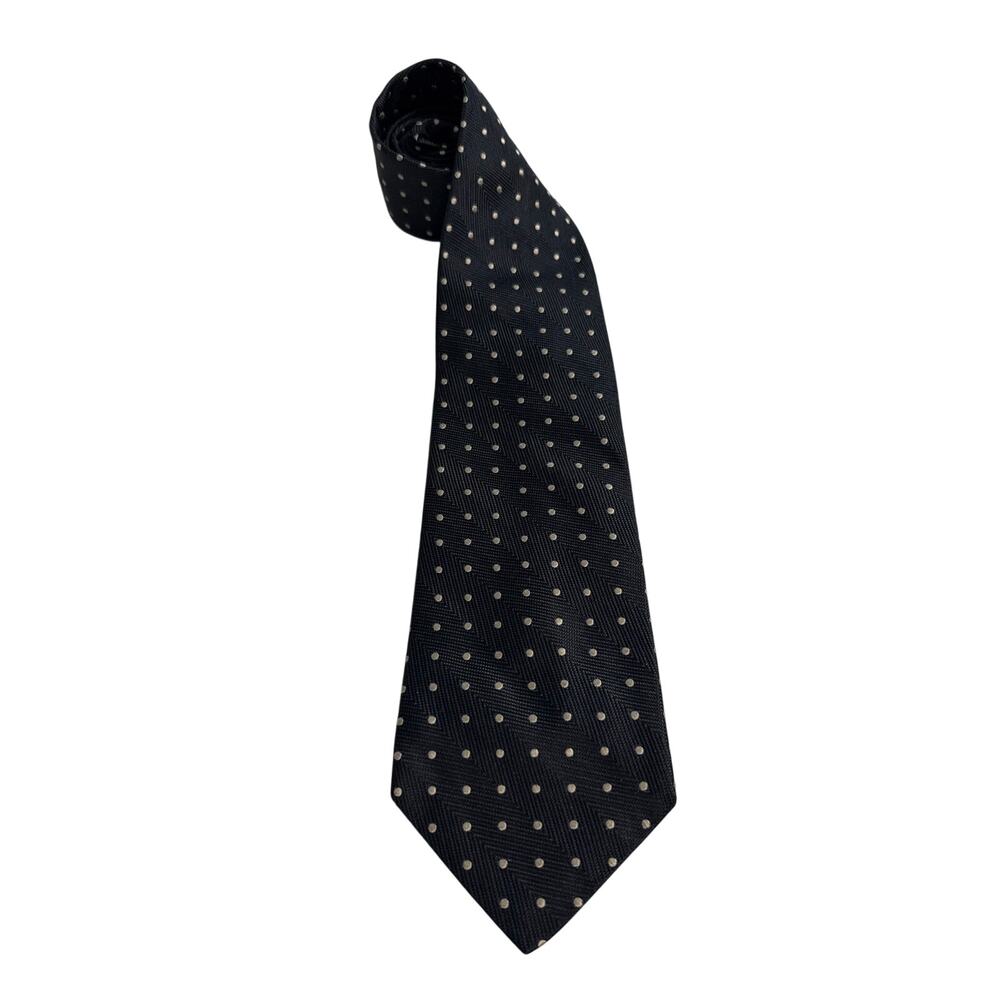 Daniel Cremieux Men’s Silk Tie Navy Blue Polka Dot Hand Tailored Classic